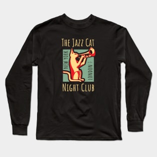 Vintage Jazz Club Poster with Jazz Cat Long Sleeve T-Shirt